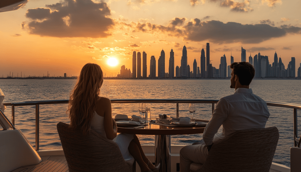 couples enjoying sunset cruise in Dubai on luxury yachts - one of the best sunset spots in Dubai